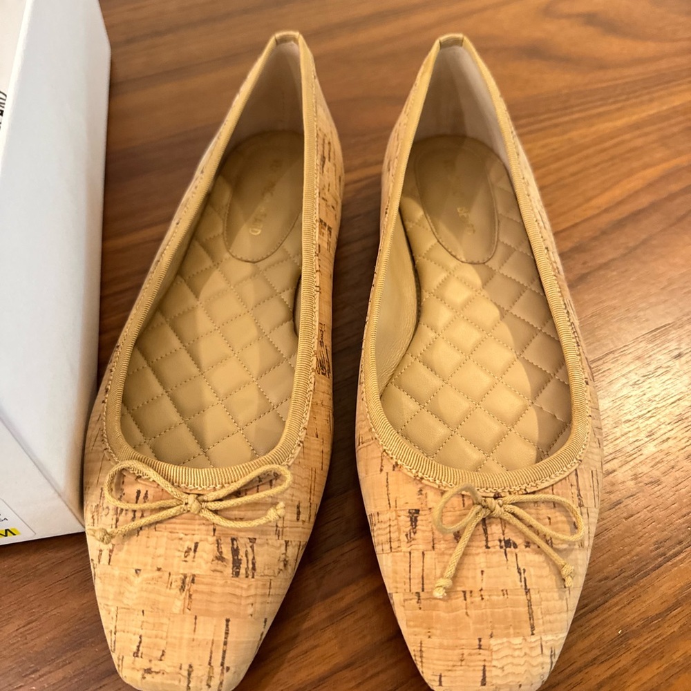 Veronica Beard Cork Textured Flats with Bow